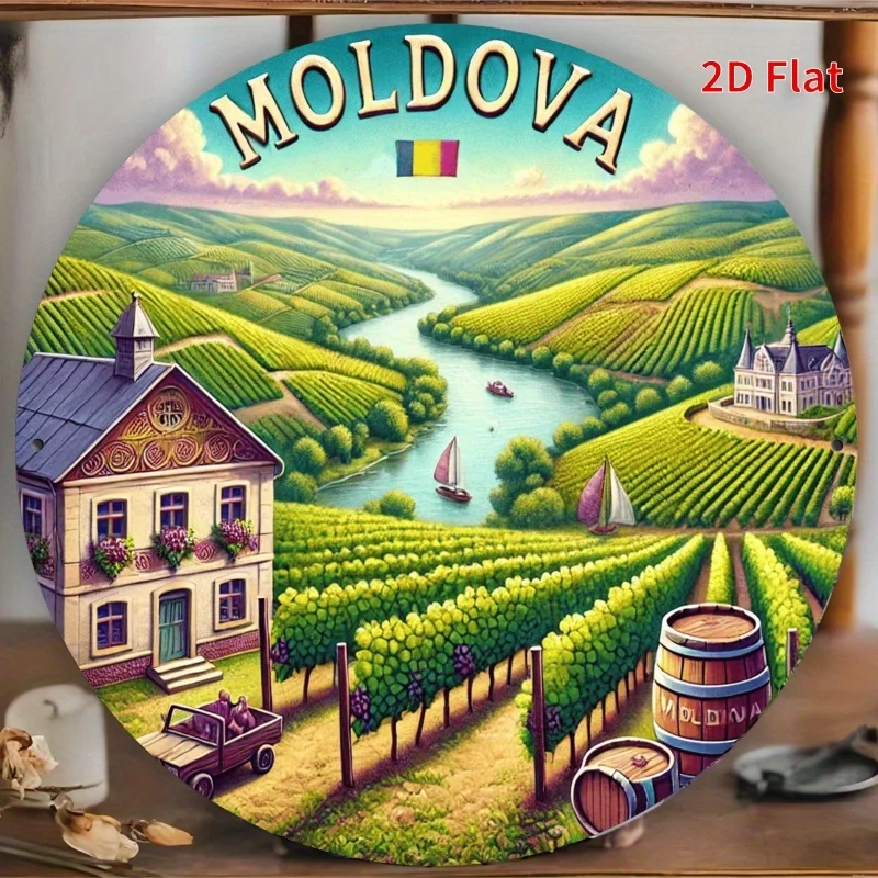 2D Flat - 【2D Flat】 2D Flat Printing 1pc Metal Iron Sign 2D Flat, 1pc 8.0X8.0 inch Moldova Vineyard & Valley Metal Wall Art - Ru