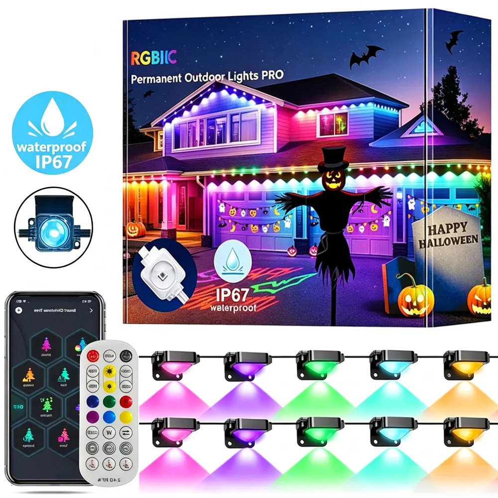 Nowe Czarne RGB Listwy LED na Wieżyczki Trwałe Zewnętrzne Lampki Sznurowe Sterowane Aplikacją Bluetooth Tryby Scen Domowa Impreza Ślubne Oświetlenie — 2