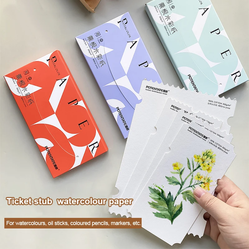 

POTENTATE Stamp Ticket Stub Watercolor Painting Paper 100% Cotton 300g 20/25 Sheets Portable Water Color Paper School Supplies