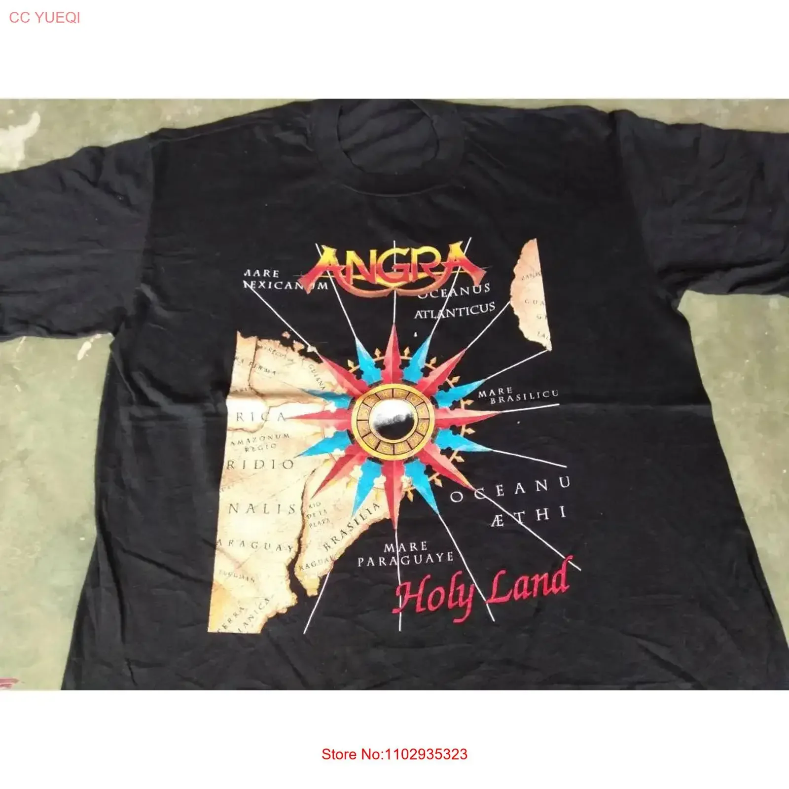 Camiseta Vintage Angra Band Holy Land Tamanho Completo S a 5XL CL108, Roupas de Designer Vintage Lavadas, Levemente Respirável e Macia para Homens