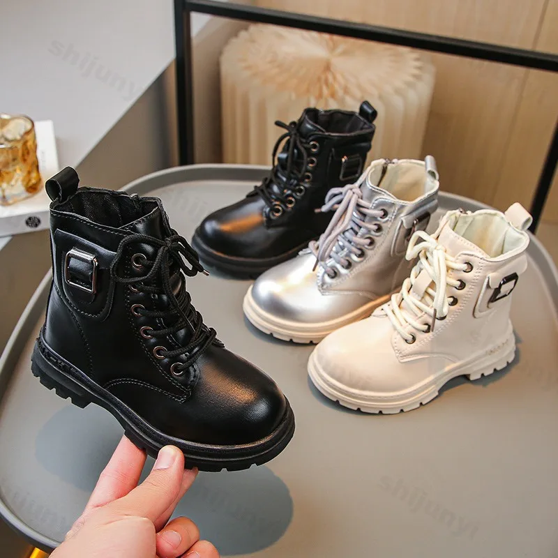 

Children Ankle Boots 2025 Autumn Comfortable Outdoor Fashion Kids Boots Boys Girls Round Toe Student Platform Buckle Short Boot