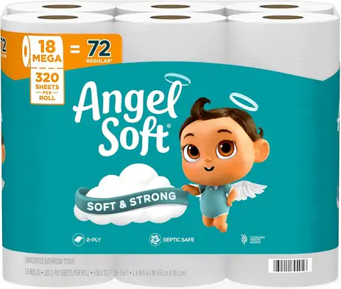 18 Mega Rolls Toilet Paper, Equivalent to 72 Regular Rolls, Soft and Strong Bathroom Tissue for Home Use