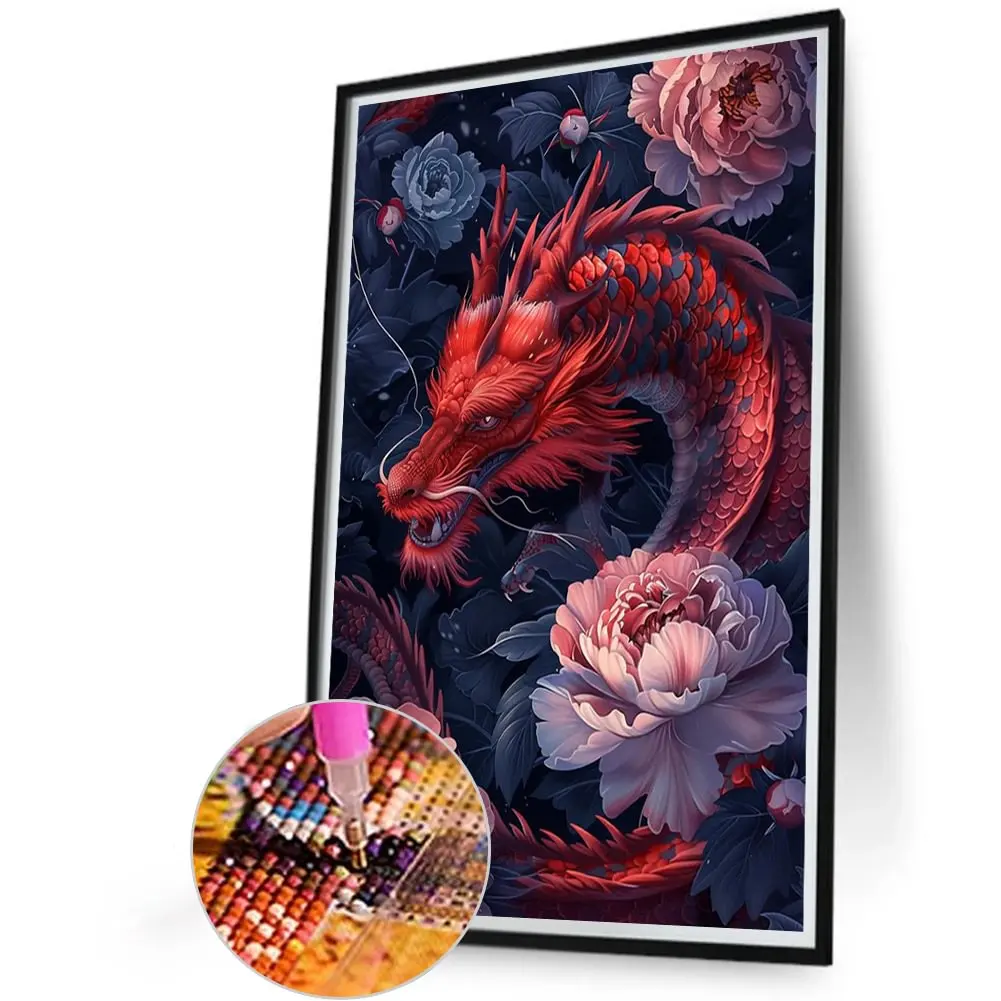 5D DIY Diamond Painting Red Flower Dragon Diamond Embroidery Fantasy Animals Rhinestones Mosaic Pictures Crafts Decor Home