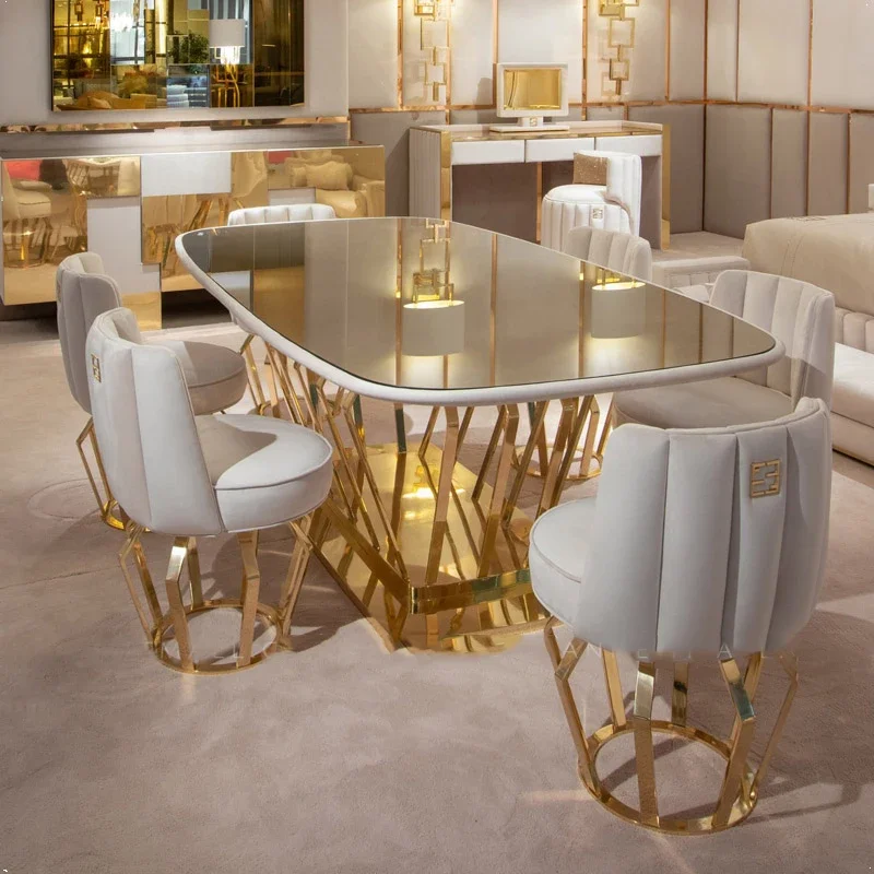 Dining table gold luxury restaurant furniture hotel kitchen dining table and chairs