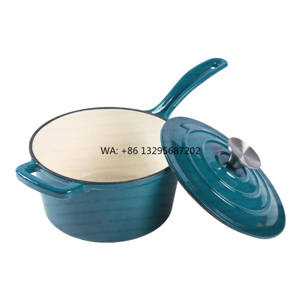 Juegos de utensilios de cocina esmaltados antiadherentes de hierro fundido, ollas de cazuela seguras para horno de doble mango, cubiertas de ollas de Metal poco profundas para el hogar