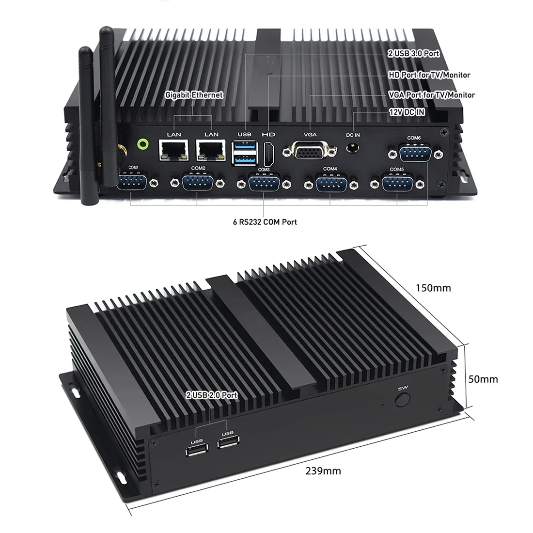 Fanless Industrial Desktop PC  Core i5 4200 J4125 4K HD Dual Lan support 4G SIM card Slot 6 RS232/485 LVDS Mini computer