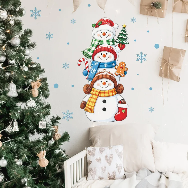 Cartoon Schneemann Schneeflocke Wandaufkleber Weihnachten Wohnzimmer Hintergrund Dekoration Wandbild Heim Festlich Verschönernde Dekor-Aufkleber – Detail 2