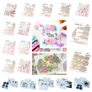 Baru Juli Merah Muda 2025 Blushing Blooms Metal Cutting Dies Stamp Stensil Foil Panas DIY Kartu Kertas Scrapbook Bunga Segar Cetakan Buatan Tangan 8 stempel dan cetakan penjualan terbaik - №