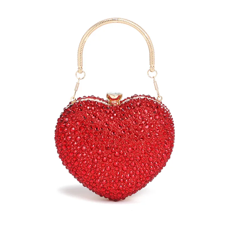

Роскошный бриллиантовый инкрустация в форме сердца, клатч с кристаллами, кошелек с блестками, вечерняя свадебная вечеринка, сумка на плечо с ручкой, мини-сумочки Rhine