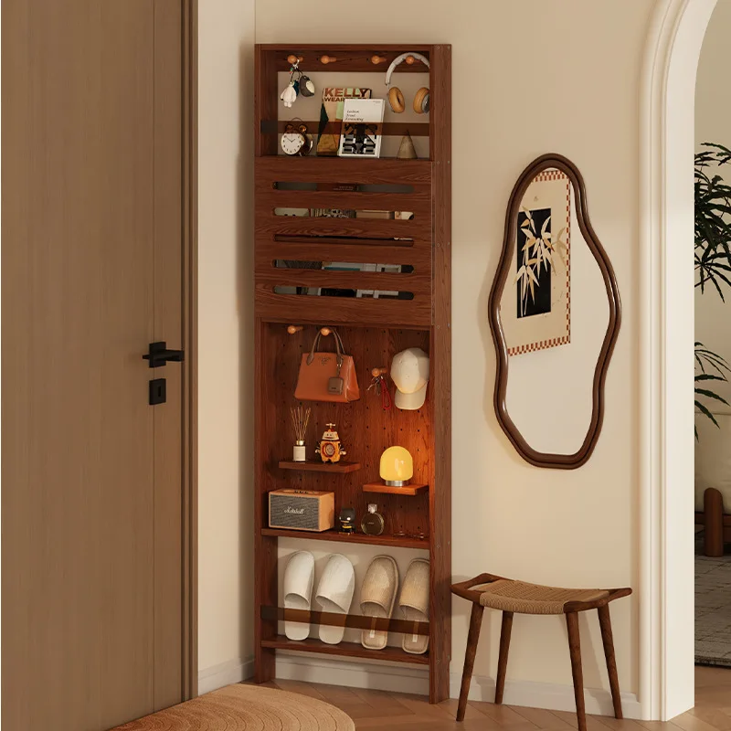 Solid wood wardrobe side hole board ultra-thin multi-functional display rack household entrance partition storage