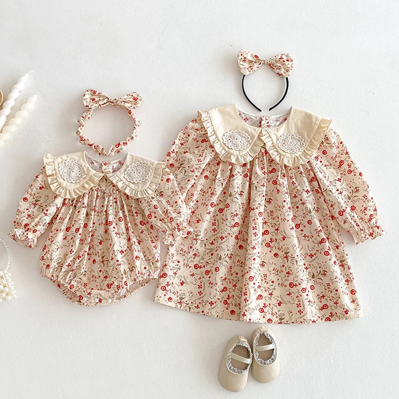 

2025 New Autumn Children Clothes Kids Princess Dresses Baby Girl Romper Long Sleeved Cotton Print 2-7Yrs Girl Party Dress