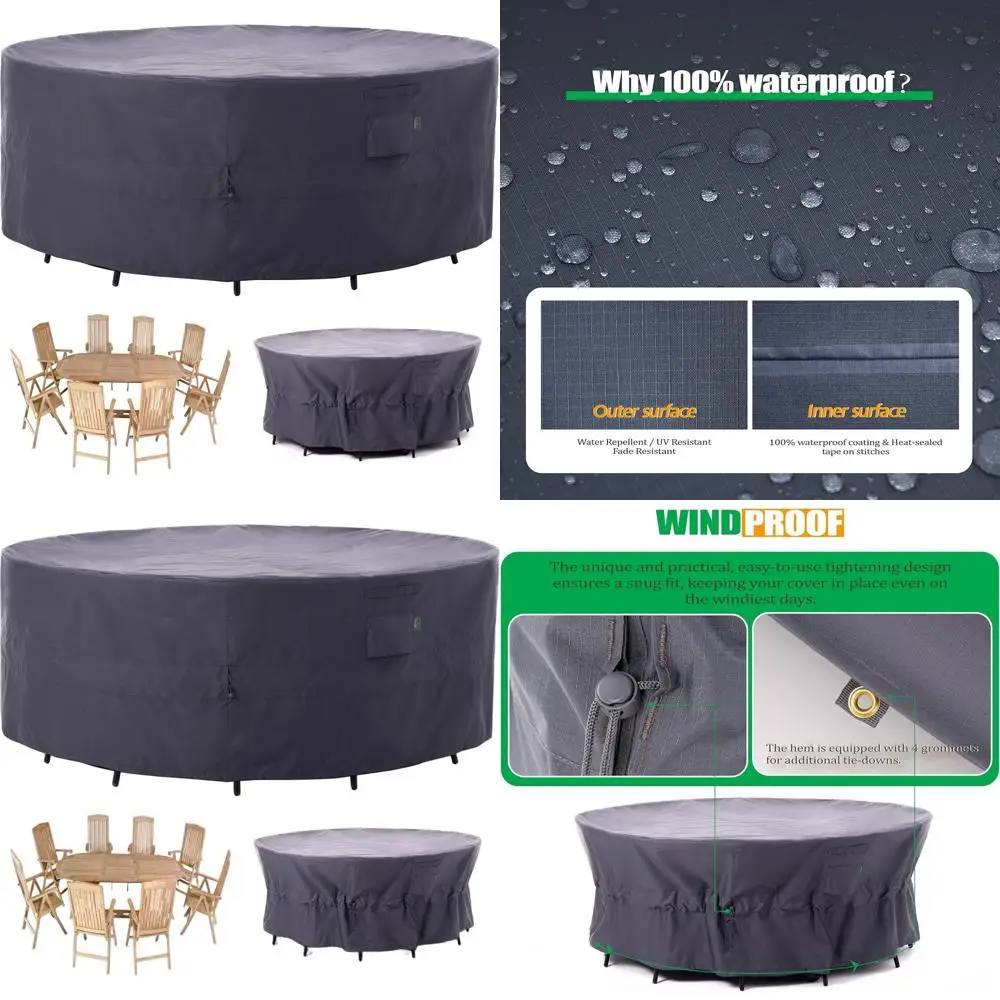 

Durable Waterproof Outdoor Patio Furniture Cover, UV & Wind-Resistant, Grey, 96 Diameter x 33 Height