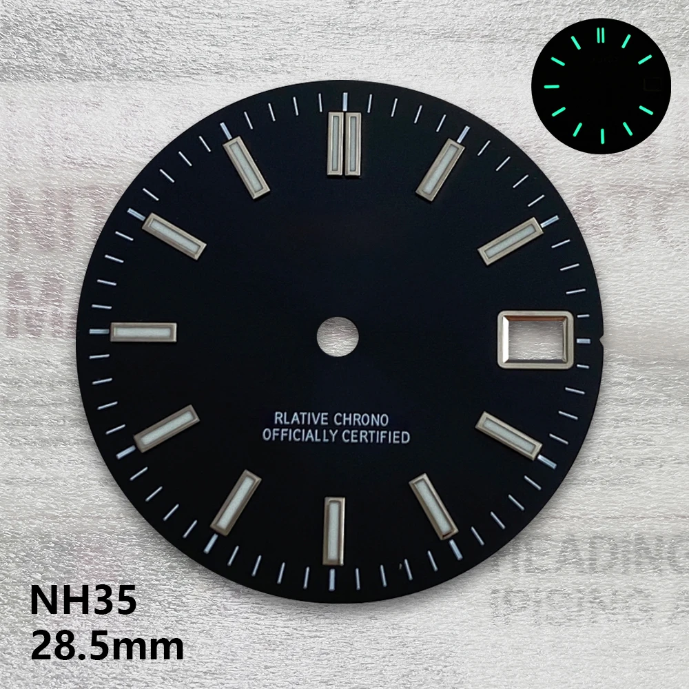 28.5mm S Logo Sunray Dial Suitable For NH35/NH36/4R/7S Japen Automatic Movement Green Luminous Watch Modification Accessories