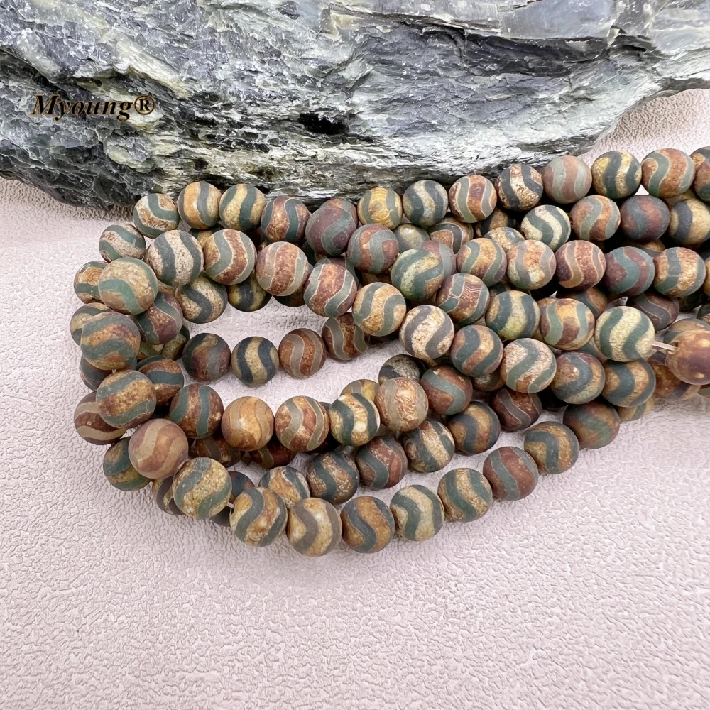 5Strands Wavy Grain Antique Tribal Ethnic Agat Stone Beads Tibet Dzi Agates Round Loose Beads