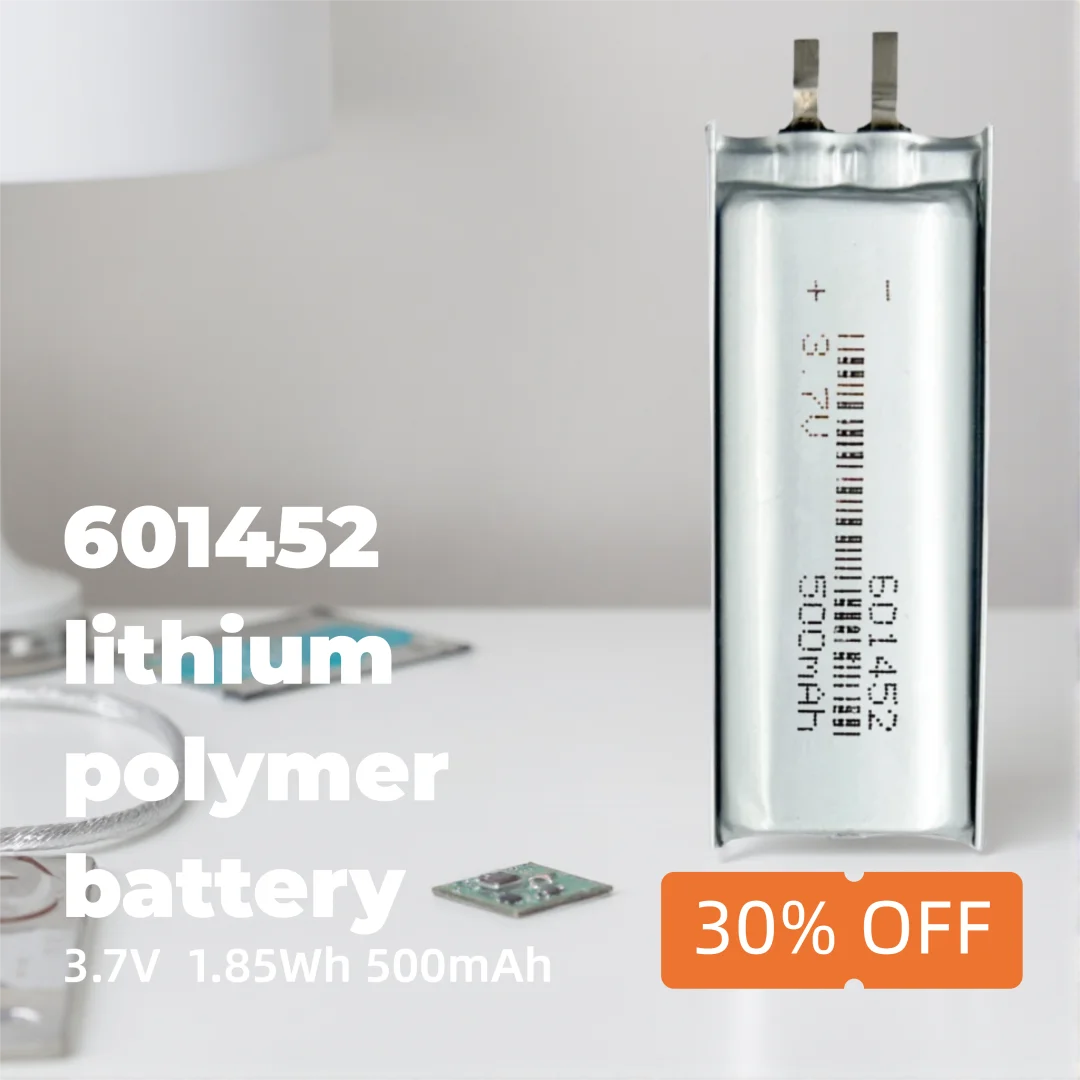 Compact 3.7V 500mAh Li-ion Battery 601452 High-Efficiency Rechargeable Cell for Mini Electronics, Wearables, DIY Gadgets