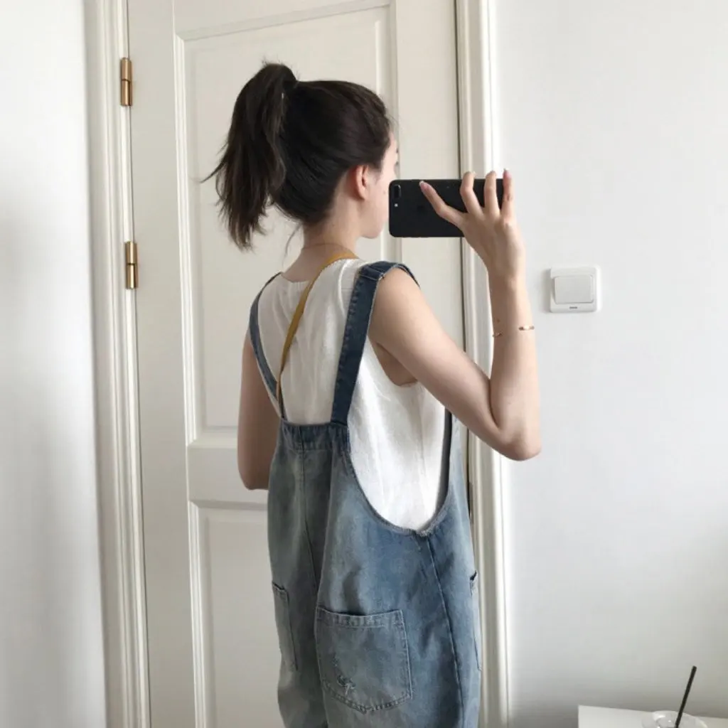 

Женские джинсовые брюки на подтяжках, корейский стиль, дизайн с кошачьими когтями, свободный крой, милый узор монстра, длина до щиколотки на весну/лето