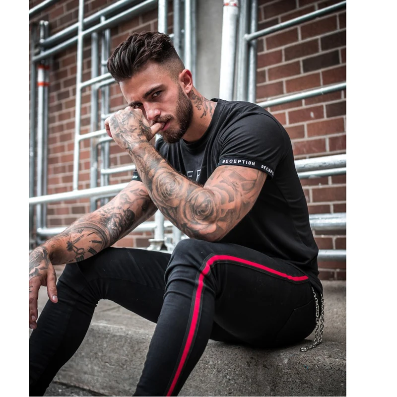 Black Jeans Slim Fit Super Skinny Jeans For Men Street Wear Hio Hop Ankle Tight Cut Closely To Body Big Belt Accessories