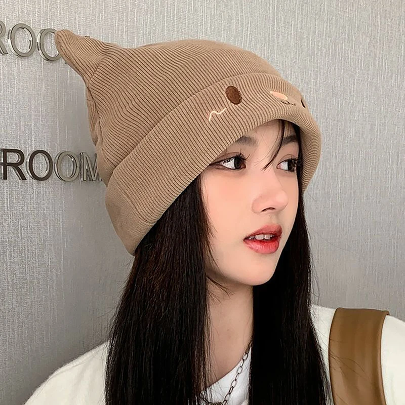 Cute Cat Embroidered Knitted Hat Outdoor Warm Ear Protection Cat Ears Wool Cap Over Head Cold Cap Street Beanies Cap Penny Cap