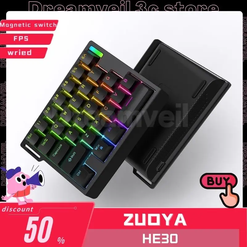 Zuoya He30 Wired Magnetic Switch Mechanical Keyboard Mini Singel Hand Gaming Keyboard Low Latency Hot Swap Office Gift Custom