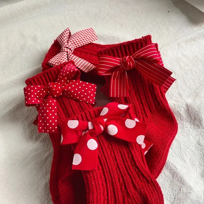 Baby Girls Knee High Socks Kids Cotton Red Big Bow Christmas Sock Solid Woolen Leg Warmers Girl Toddler Soft Socks For Toddlers