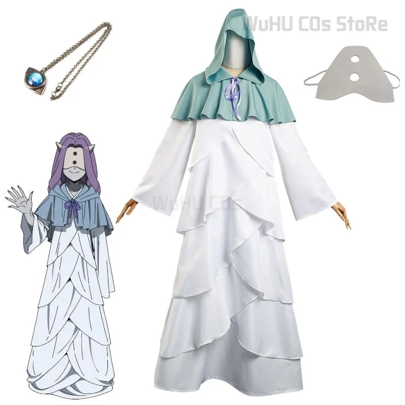 Anime The Promised Neverland Cosplay Mujika Costume Ghost Mujika Cosplay White Cloak Dress Outfits Halloween Carnival Suit