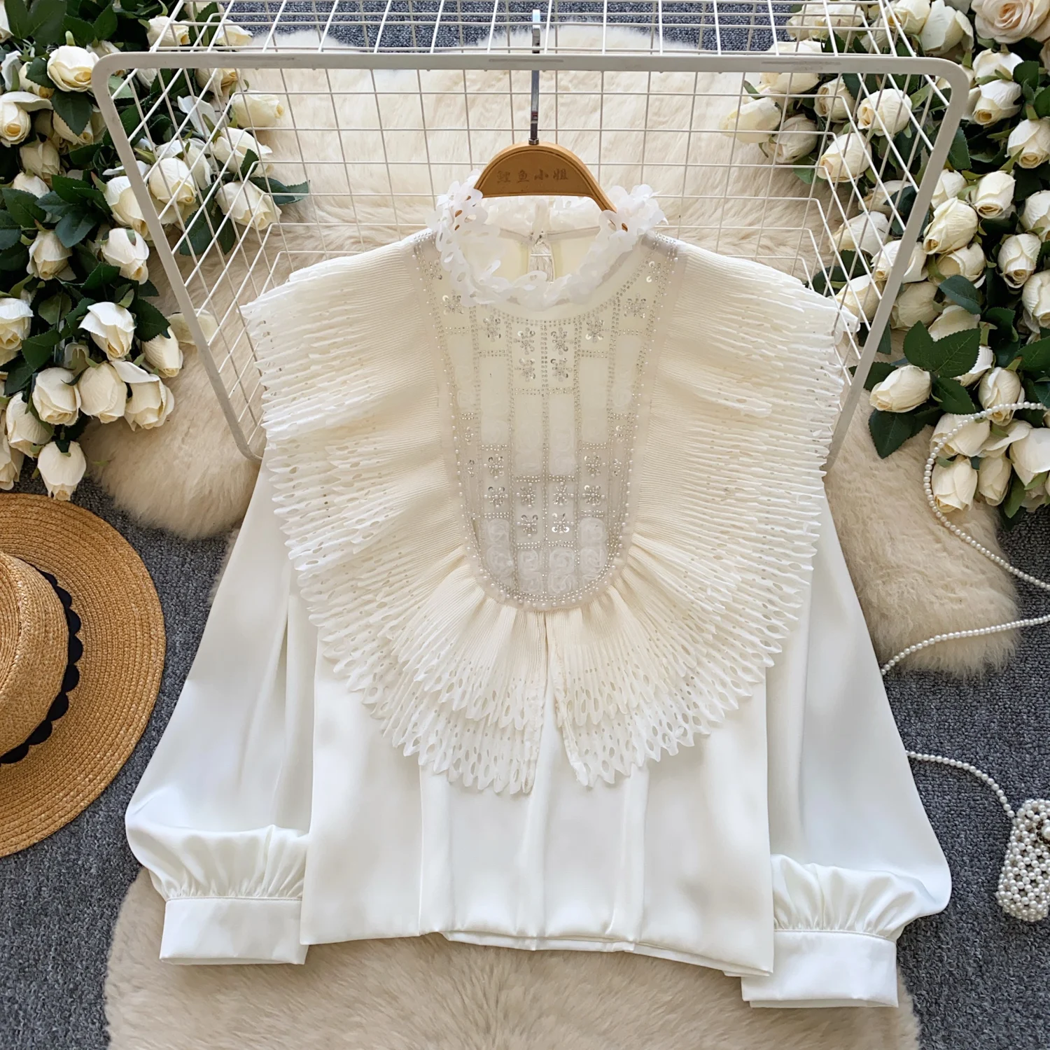 

Chic Elegant long sleeve sequin satin blouse Vintage Fairy Autumn korean fashion Women Clothing