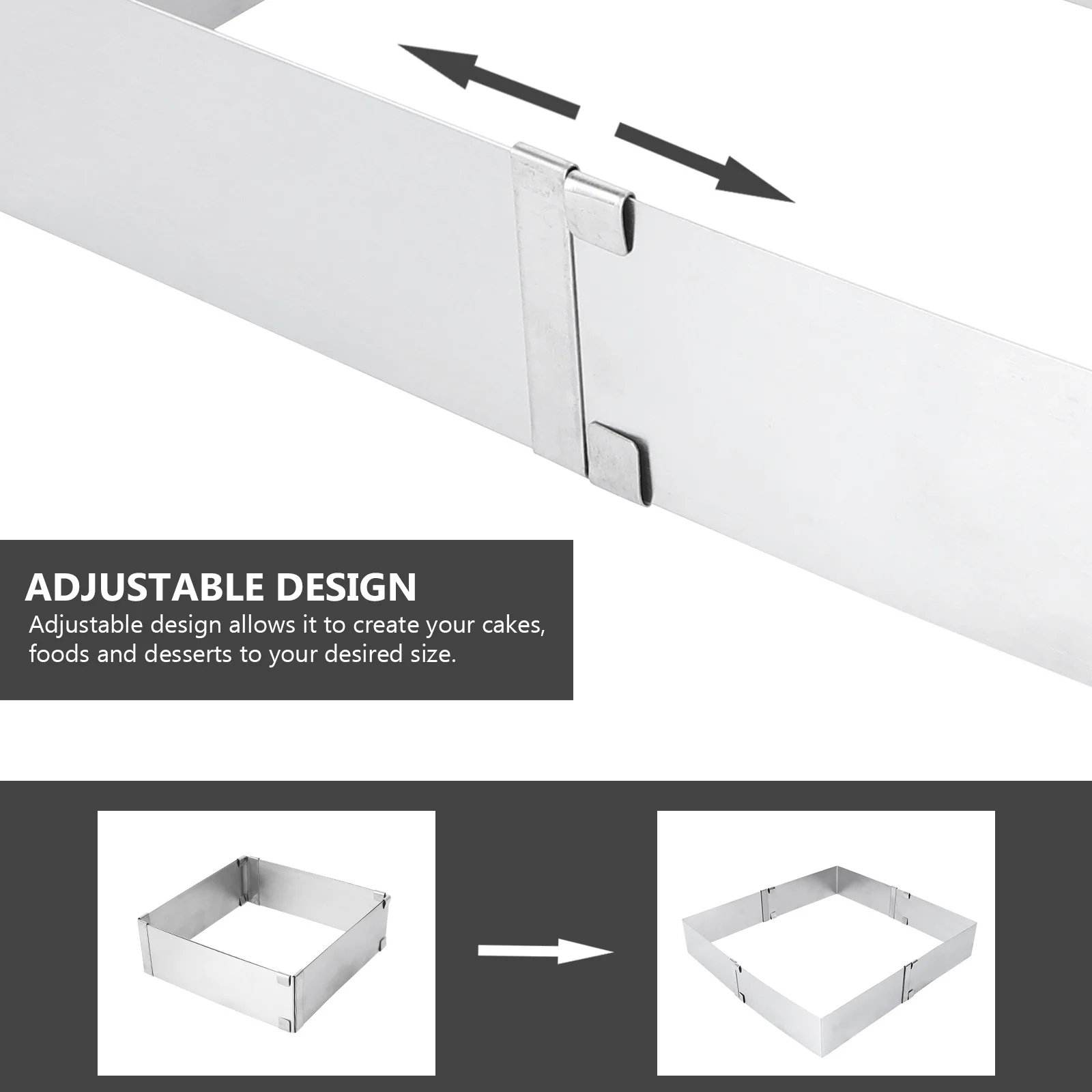 

Adjustable Square Cake Mold Food Grade Stainless Steel Safe Sanitary for Home Hotel Baking Mousse Mould Cake Baking Tools