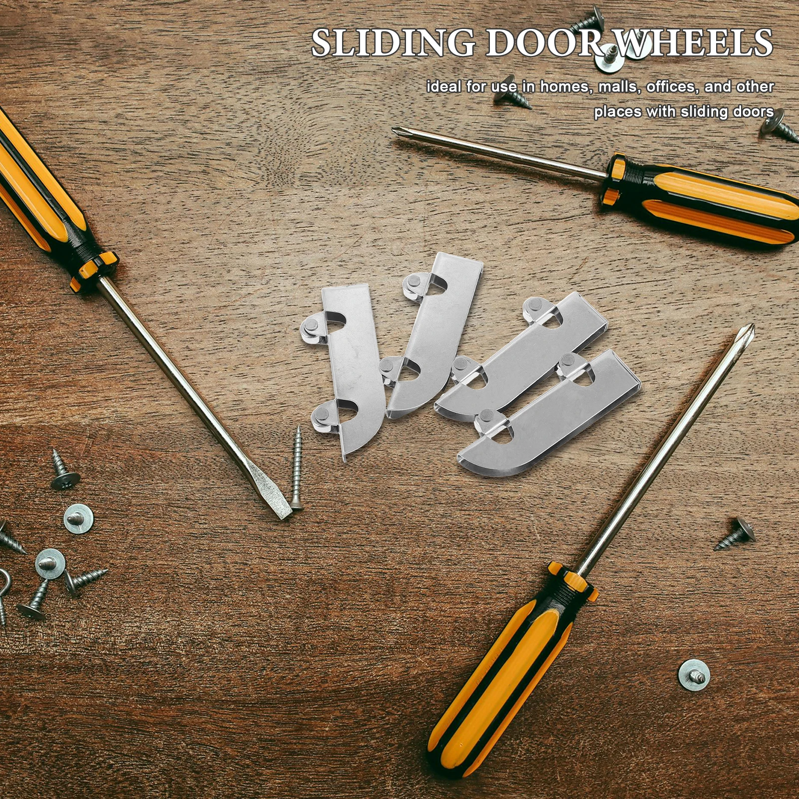 

4pcs Sliding Door Track Wheels Heavy Duty Stainless Steel Smooth Rolling Rail Pulley For Wardrobe Cabinet Barn Door Floor Guide