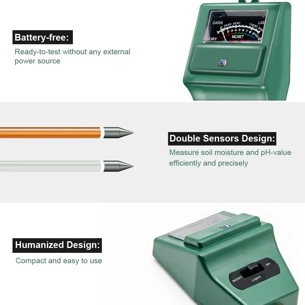 Three-in-One Soil Tester, PH Meter, Thermometer, Horticultural Detector, Flower Pots, Greenhouse