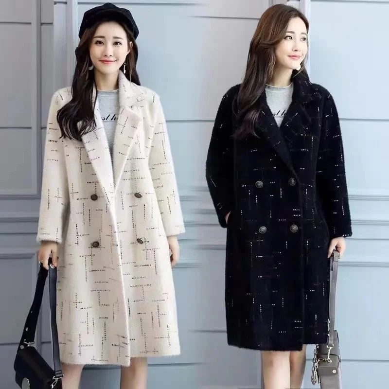 Autumn And Winter New Mink Velvet Casual Coat Women's Temperament Long Loose Slim High-end Fashion Warm Coat Female Tide.