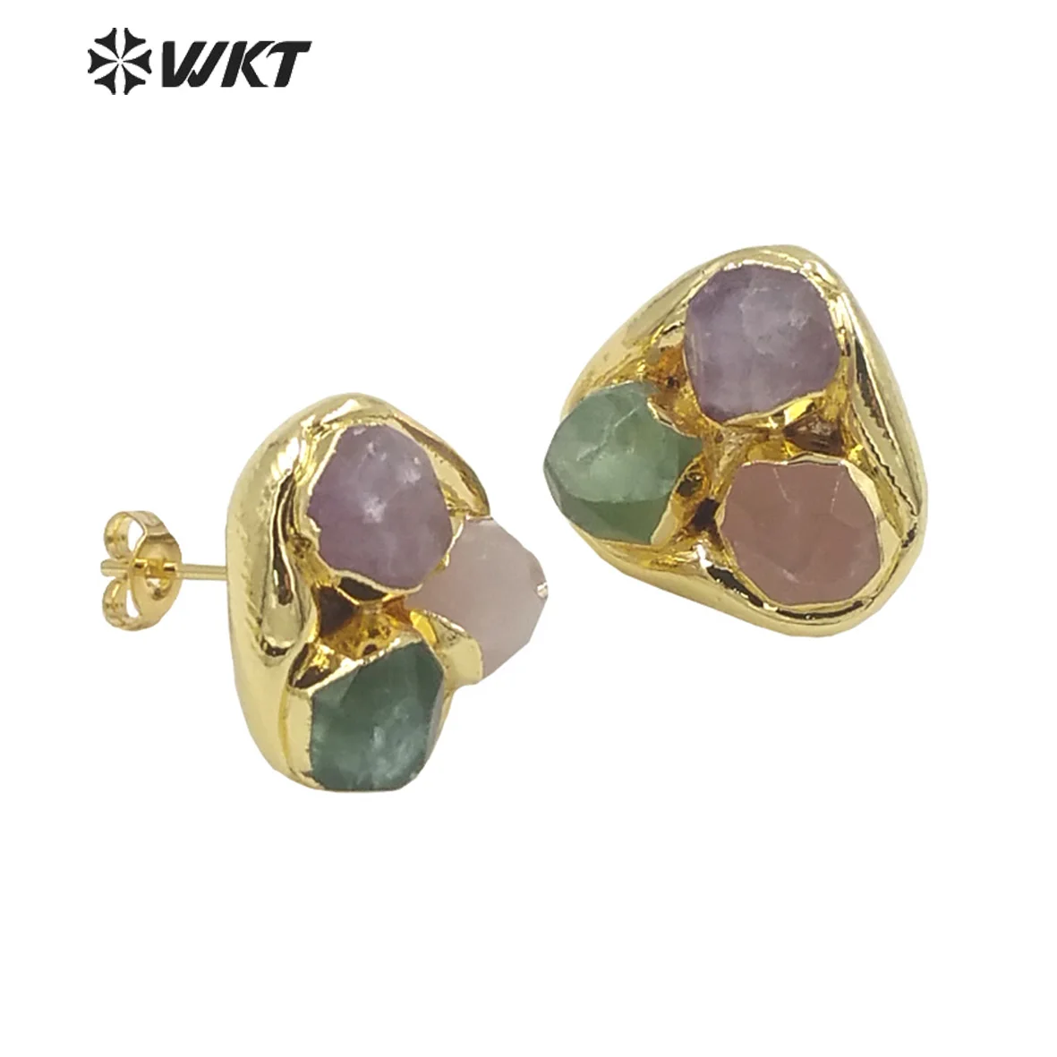 WT-E748 New Arrival Natural Gemstone Triple Stone Design 18k Gold Plated Earrings For Women Party Exquisite Accessories