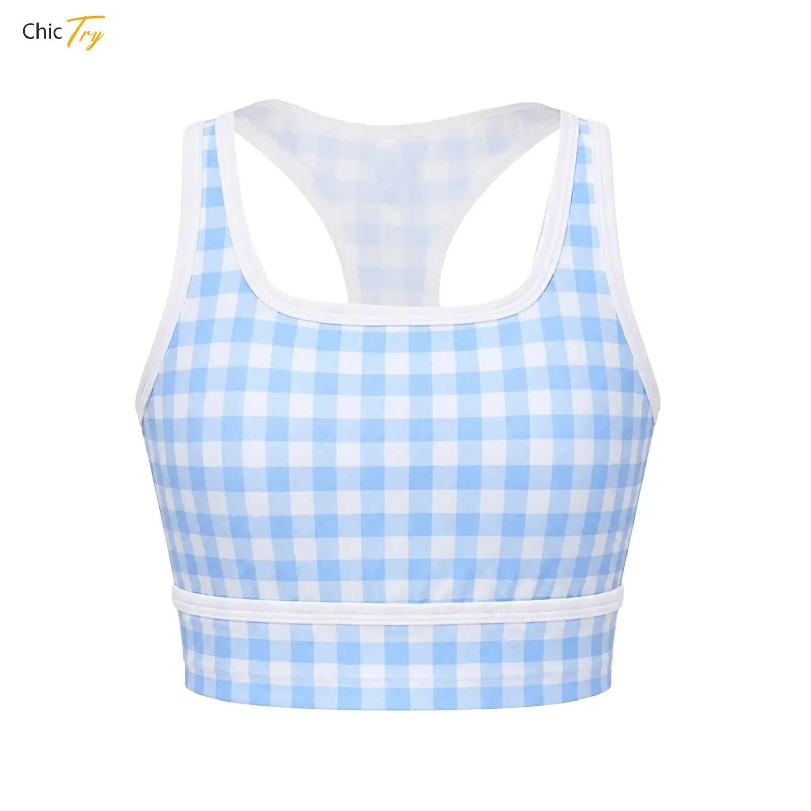 Kids Girls Ballet Dance Vest Sleeveless Cutout Back Plaid Gymnastics Cropped Tank Top Yoga Practice Athletic Camisoles Dancewear