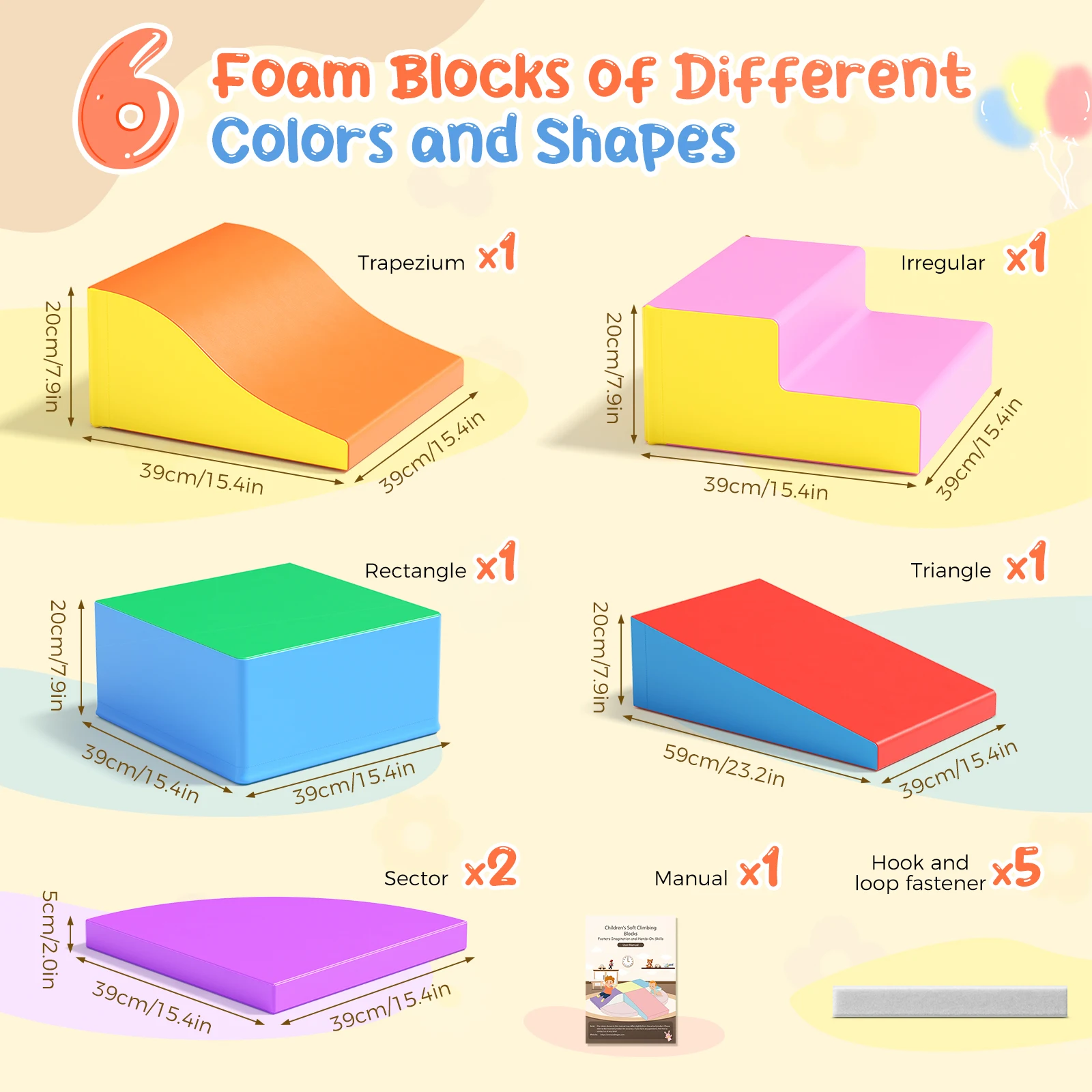 6 قطعة مدرب المهارات الحركية للأطفال من البولي يوريثان مجموعات كتلة رغوة مع ملء EPE ألعاب تعليمية مناسبة للأطفال الصغار في مرحلة ما قبل المدرسة #2
