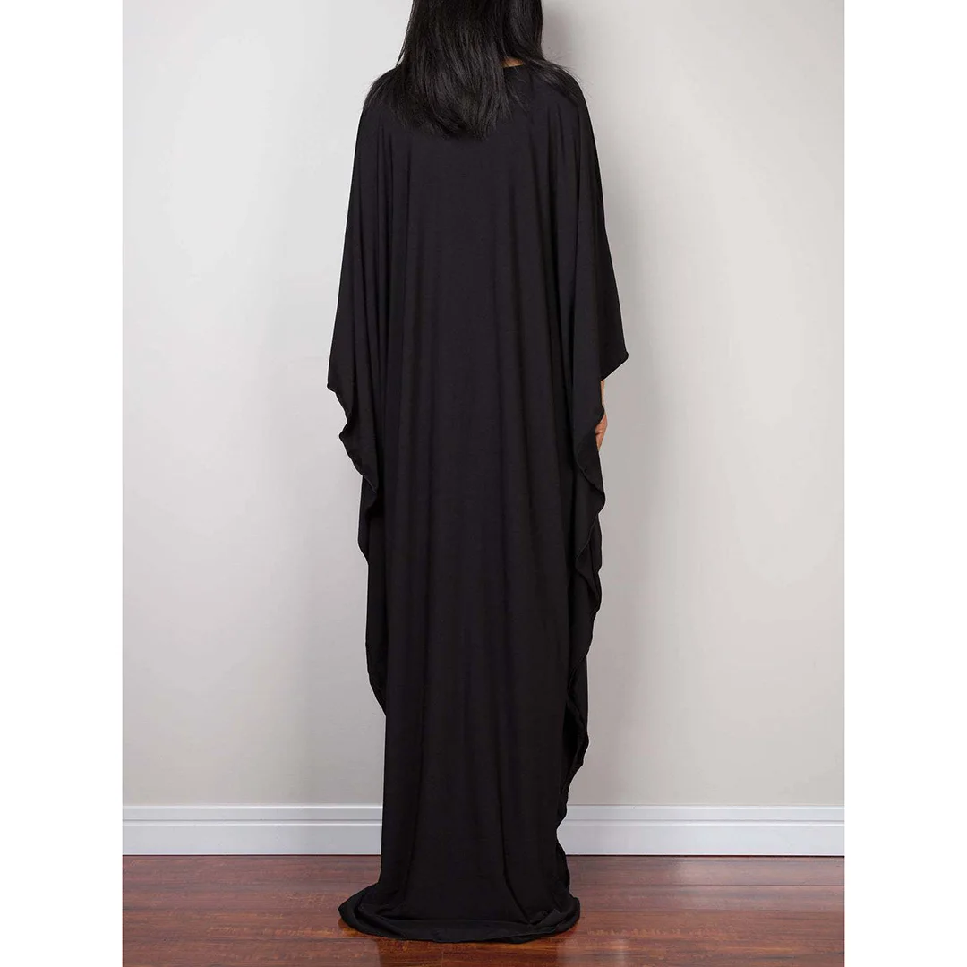 Langes Kleid im Stil einer griechischen Göttin, Tunika mit Fledermausärmeln, Strandkleid, Strandtuch, Strandmode, Kaftan, Maxikleid V4427 – Detail 16