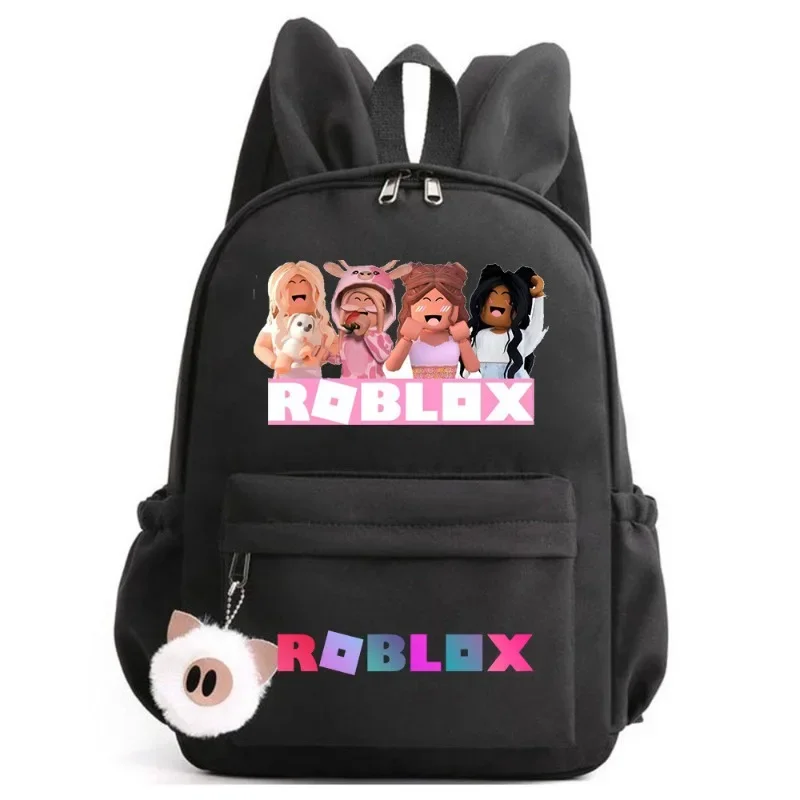 Roblox periférico dos desenhos animados impresso escola primária mochila casual bonito coelho mochilas necessidades diárias presentes