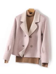 Abrigo de lana 100% pura Reversible para mujer, abrigo con solapa grande y hebilla corta, ropa a juego para niña