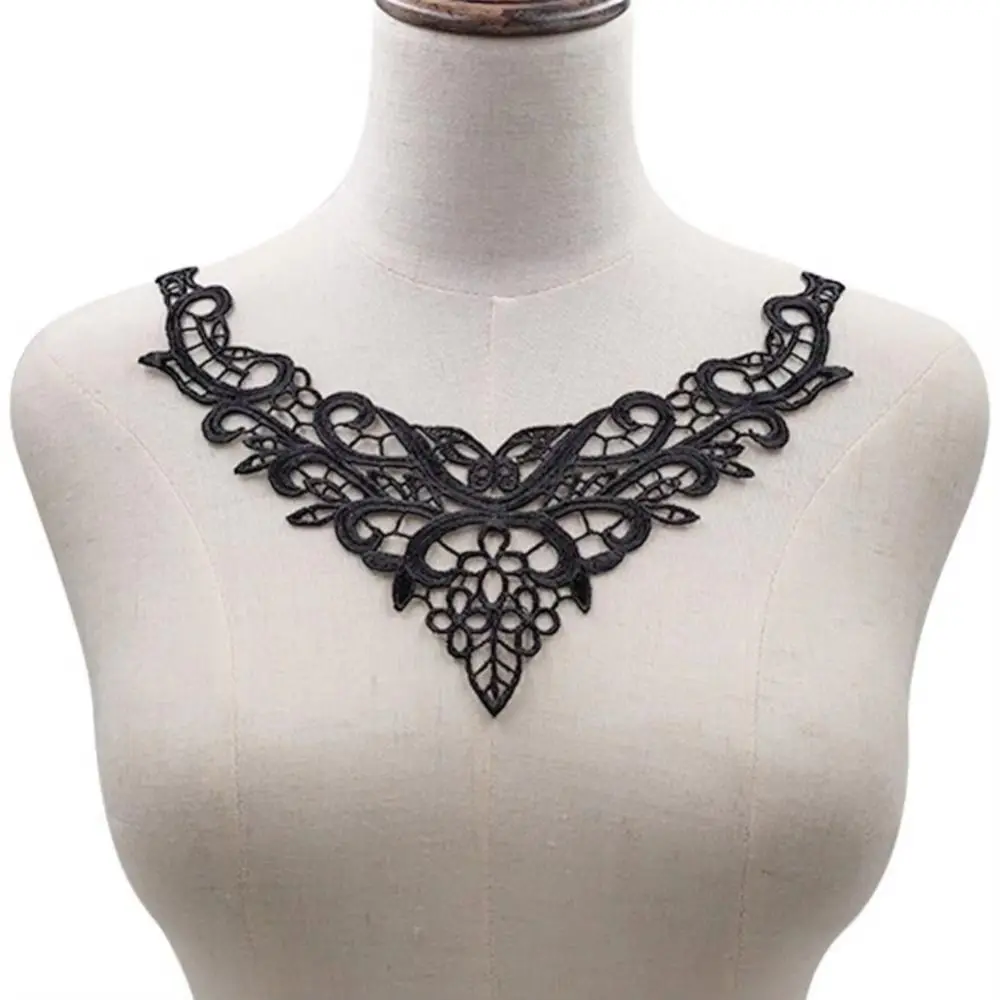 

New Black Lace Embroidery Collars Hollow Elegant False Collar Lace Neckline for Dress Gown Costumes DIY Sewing Collar