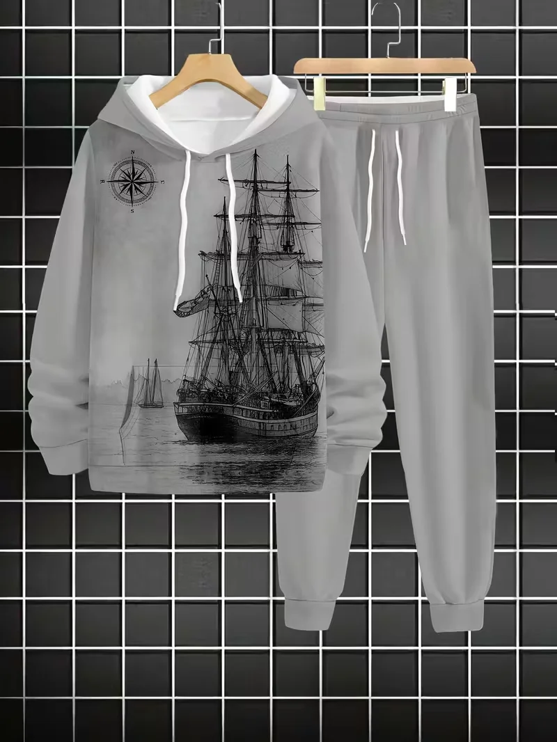 

Осенне-зимний мужской комплект с капюшоном, мужской комплект с большим рыбным узором, уличная спортивная толстовка, быстросохнущие и дышащие толстовки, комплект из 2 упаковок