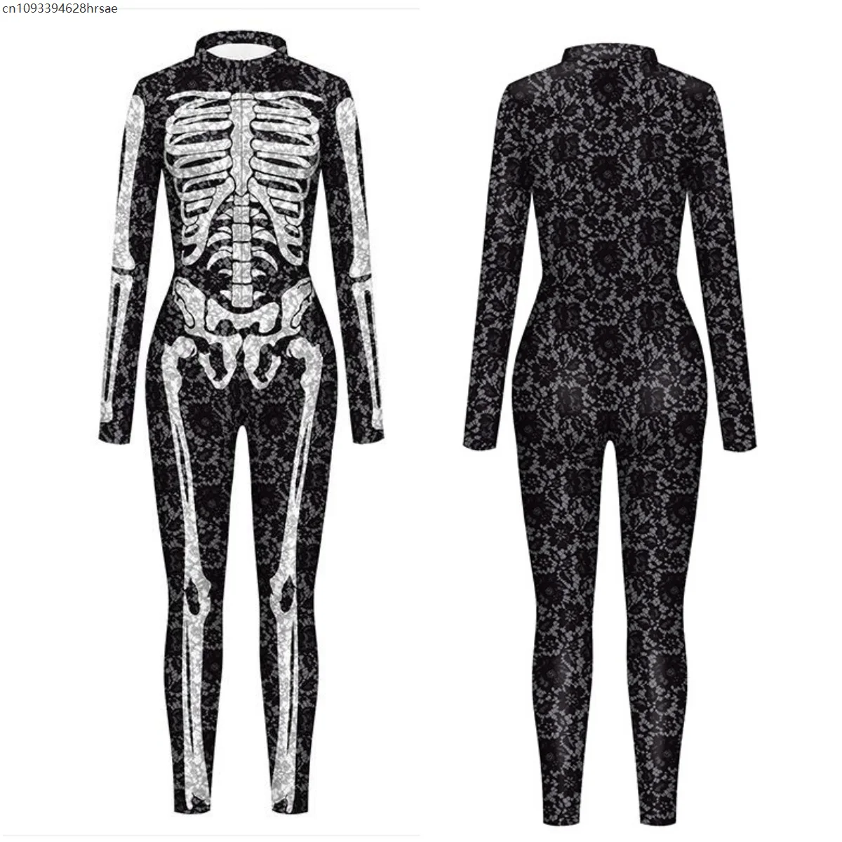 

Retro Punk Black Flower Skull Printed Armor Cyber Jumpsuit Cosplay Zentai Bodysuit Costume Halloween Party Performance Suit 2025