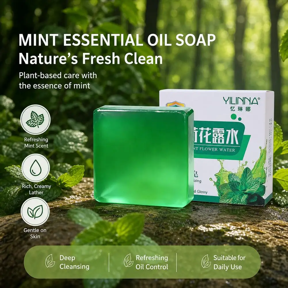 Sabonete de limpeza com óleo essencial de menta, sabonete anti-coceira com óleo essencial, sabonete facial e para banho, hidratante, controle de oleosidade, sabonete calmante