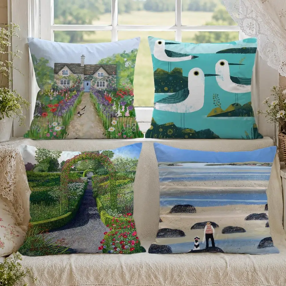 Springtime Natural Countryside Farm Cushion Cover 1/4PCS Linen Sofa Couch Bedroom Living Room Home Office Decor Pillow Case