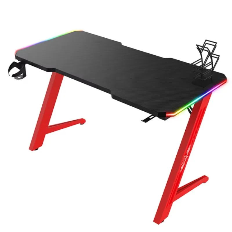 Modern Multi-Color Lighting Display 60-inch Large Size Computer Desk Z-Shaped Game Table with RGB Light Emitting Diode