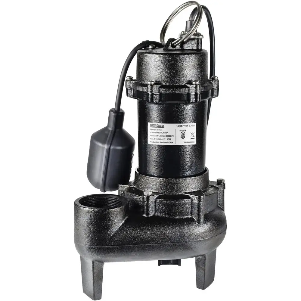 

1/2 HP Sewage Pump with Auto loat Switch, 115V 5300 GPH Cast Iron Submersible Sewage Pump, Sump Pump or Basement Sump Basin Sewa