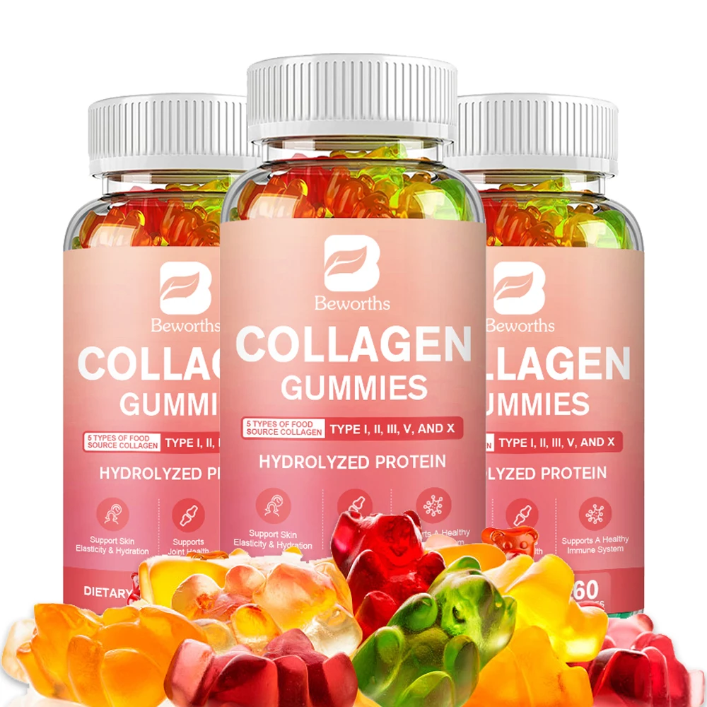 BEWORTHS Multi Collagen Complex Gummy Collagen Hydrolyzed Protein for Hair,Skin,Nails for Women & Men