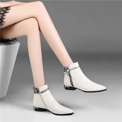 Concise women's short boots soft bottom pointed toe low heel non-slip ladies shoe autumn and winter leather zip shoes for women