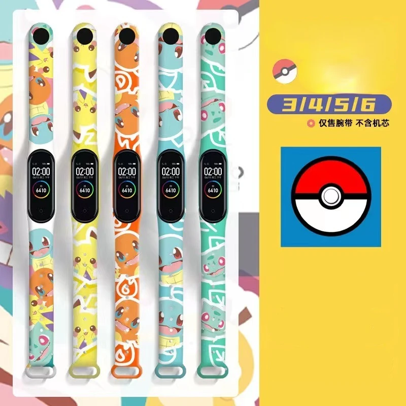 Pokemon Pikachu Watchbands for Xiaomi Mi Band 8 7 6 5 4 3 Cartoon Silicone Watch Strap for Mi4 Mi5 Mi6 Mi7 Mi8 Bracelet Gifts