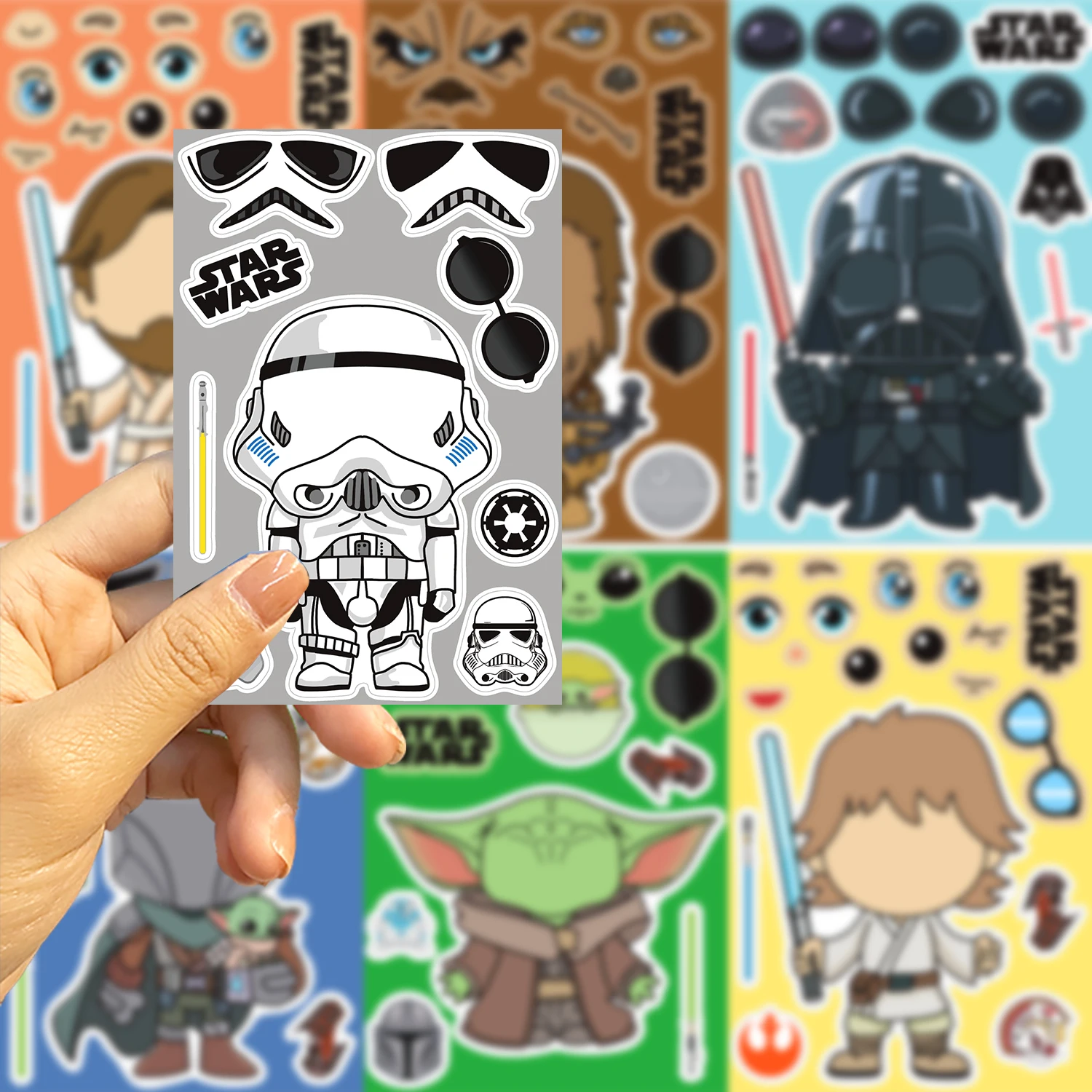 8Pcs Disney Star Wars Puzzle Sticker Make a Face Cartoon Toys For DIY Phone Laptop Luggage Skateboard Graffiti Decals Kid Gift