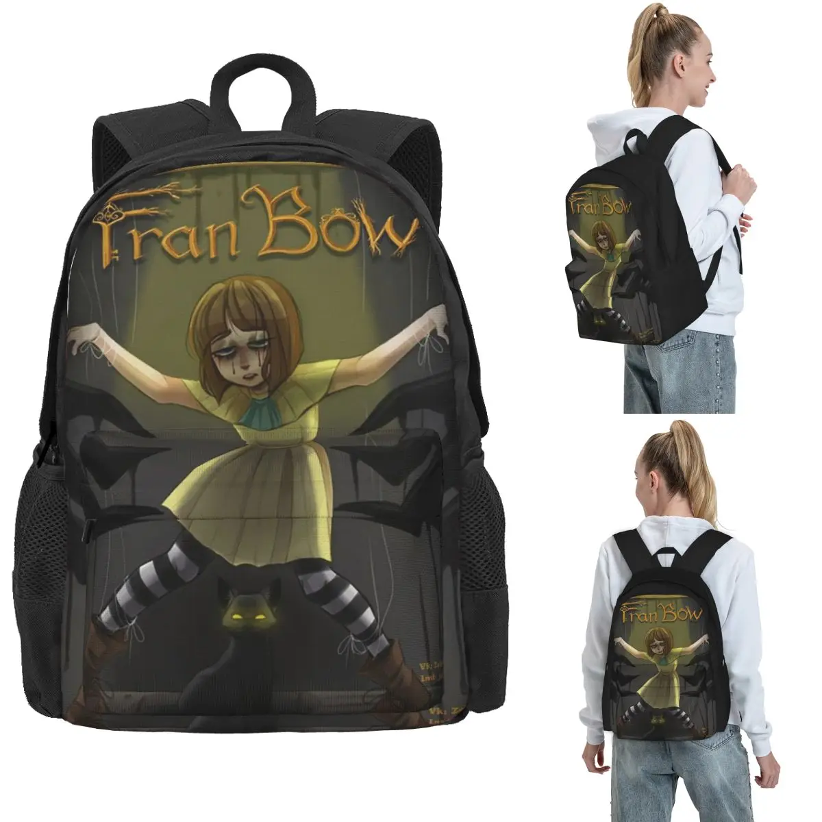 Fran Swedish Horror Adventure Game Bow حقائب ظهر للأولاد والبنات حقيبة كتب ذات سعة كبيرة حقائب مدرسية للكمبيوتر المحمول حقيبة كتف