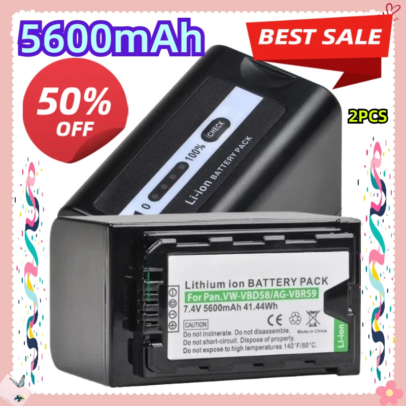 2PCS For Panasonic VW-VBD58 AJ-HPX260MC HPX265MC PX270 PX298 AG-FC100 VW-VBD78 AG-VBR59 VW-VBD29 Battery