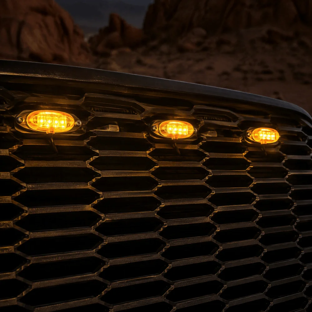 3PCS ABS Grille LED Light Black High Bright Bumper Grille Lamp Grille Light Set for Ford F150/F250/Raptor 2014‑2017 Grille Refit